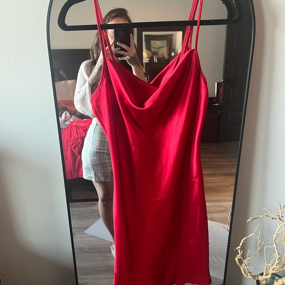 Bebe Vibrant Red Satin Dress
